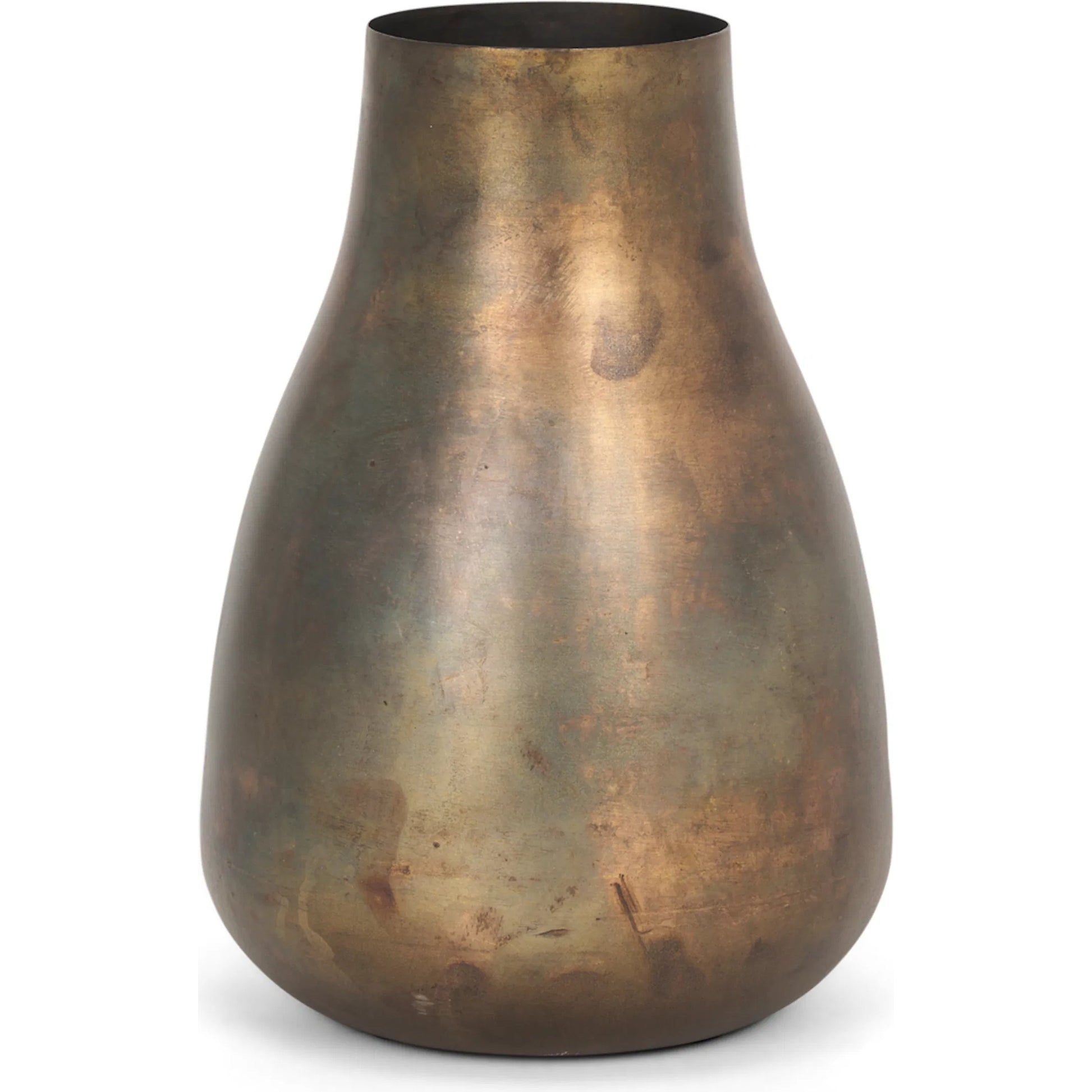 Devi Oxidized Vase by Mercana in gold. Made from metal in a rustic style.