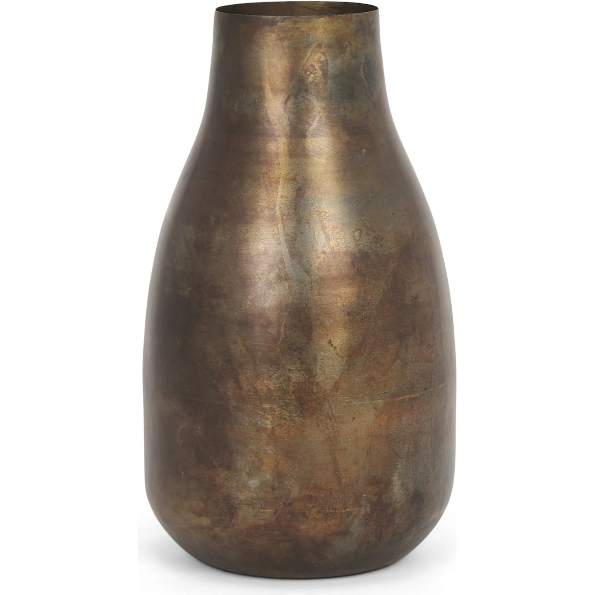 Devi Oxidized Vase by Mercana in gold. Made from metal in a rustic style.