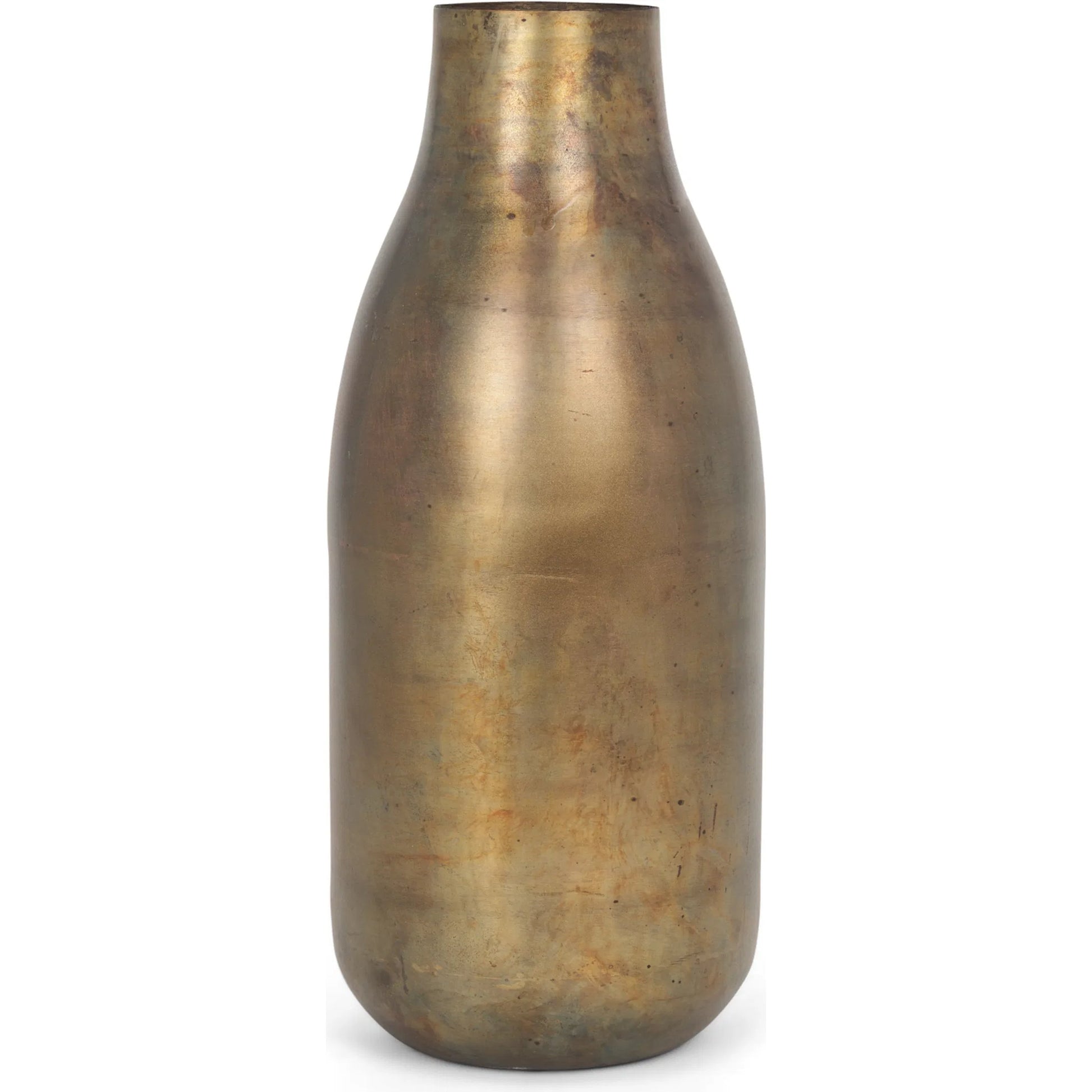Devi Oxidized Vase by Mercana in gold. Made from metal in a rustic style.