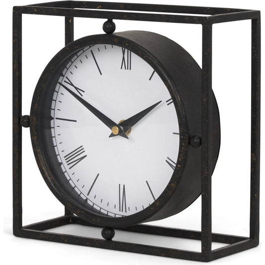 Raisa Table Clock by Mercana in black. Made from metal in a traditional style.