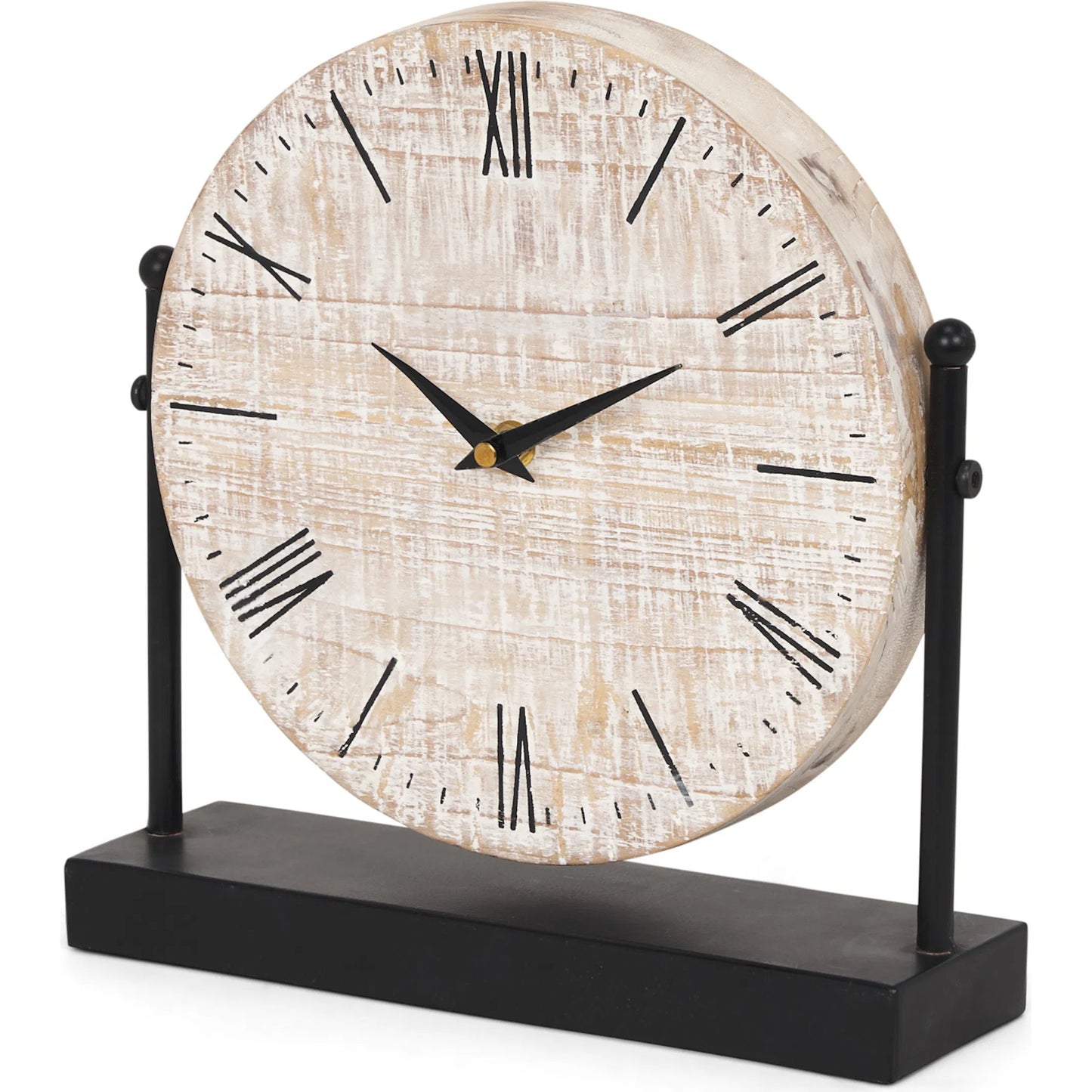 013 SI-2370412 | Primary Silo | Raja Table Clock by Mercana in black, brown. Made from metal, solid wood in a cottage & farmhouse style.