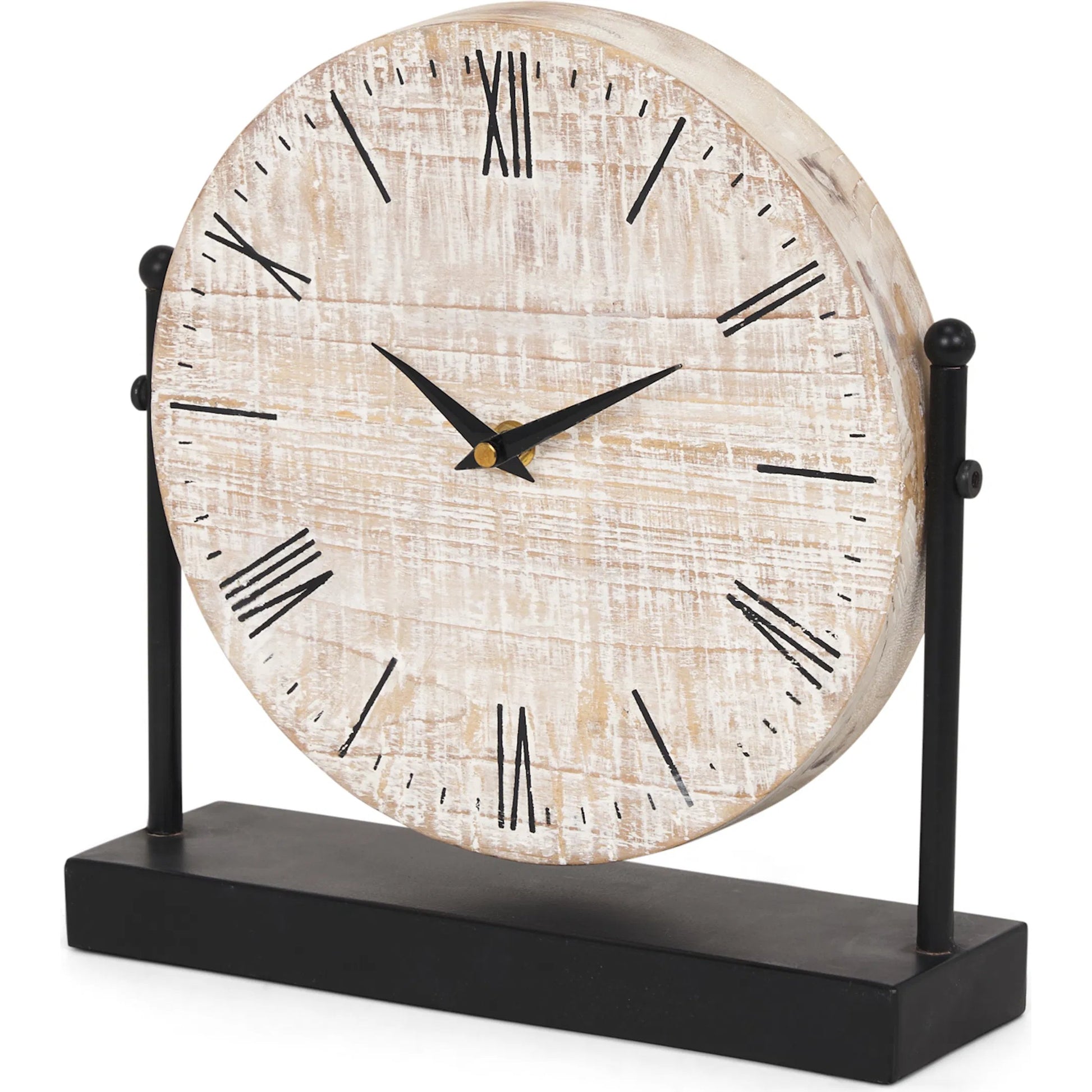 Raja Table Clock by Mercana in black, brown. Made from metal, solid wood in a cottage & farmhouse style.