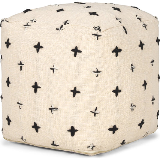Saanvi Pouf by Mercana in black, cream. Made from wool in a unique style.