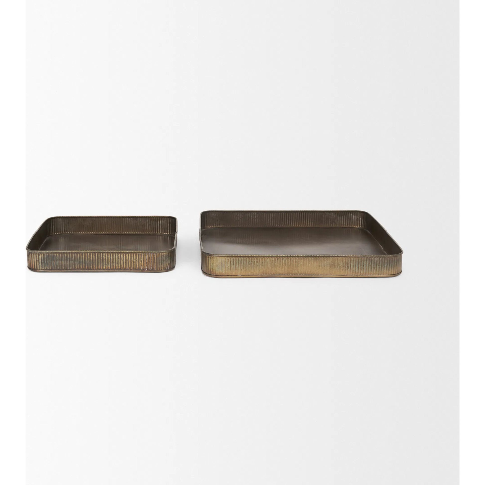 Varun Square Antiqued Brass Trays by Mercana in yellow. Made from metal in a modern style.