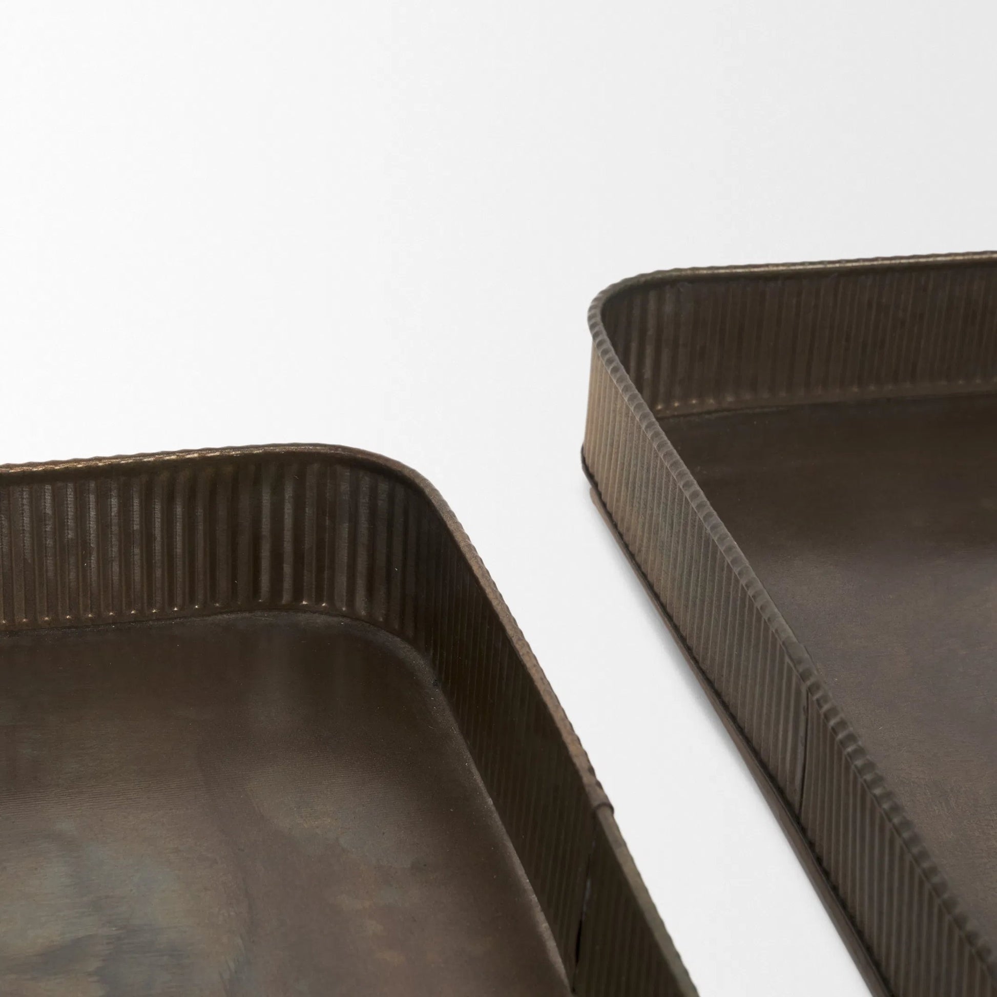 Varun Square Antiqued Brass Trays by Mercana in yellow. Made from metal in a modern style.