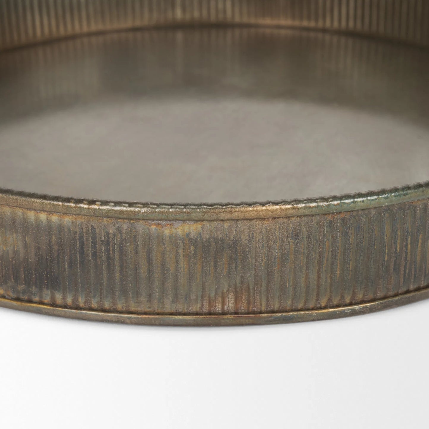 002 SI-2370280 | Closeup | Varun Round Antiqued Brass Trays by Mercana in yellow. Made from metal in a modern style.