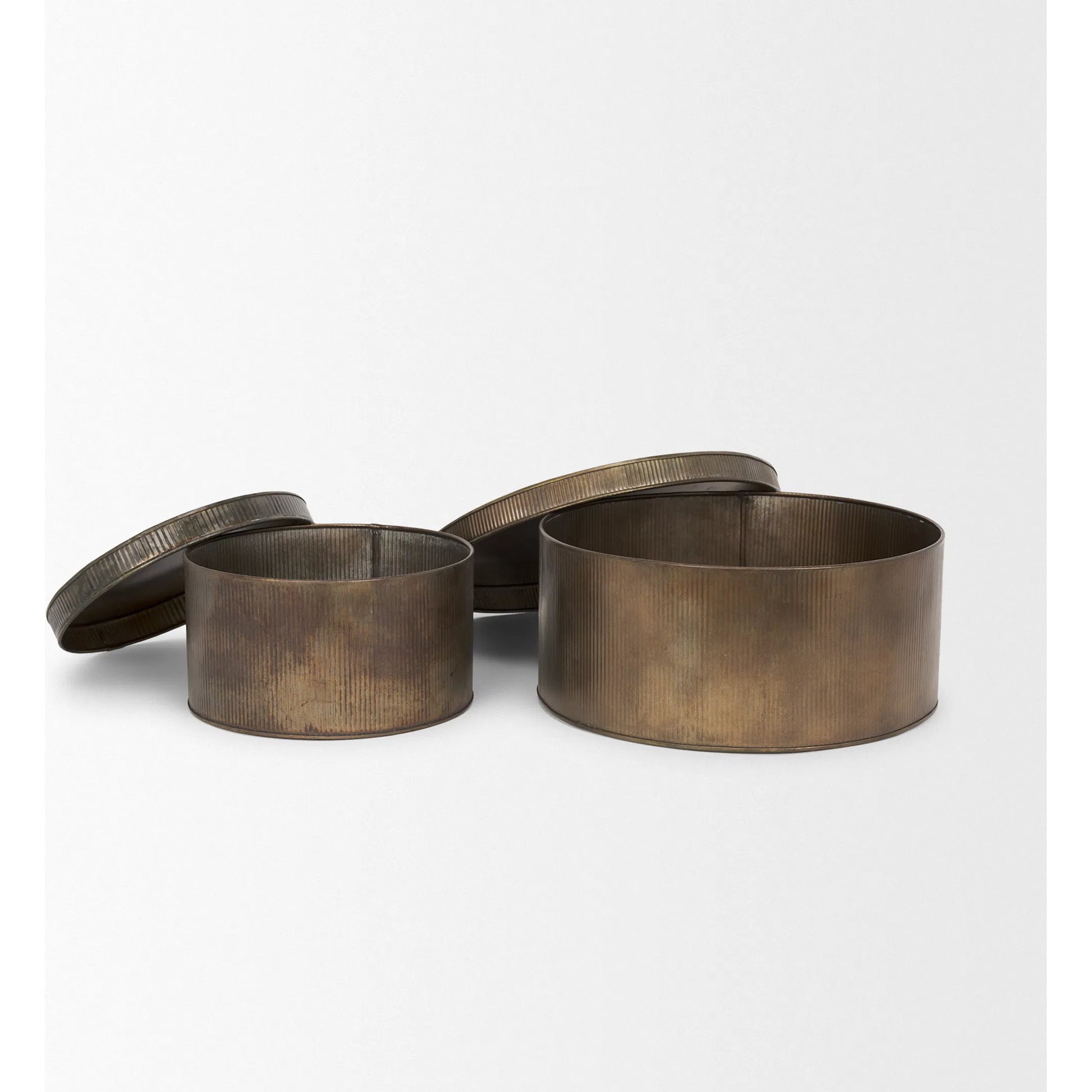 Josephine Round Box by Mercana in gold. Made from metal in a modern style.