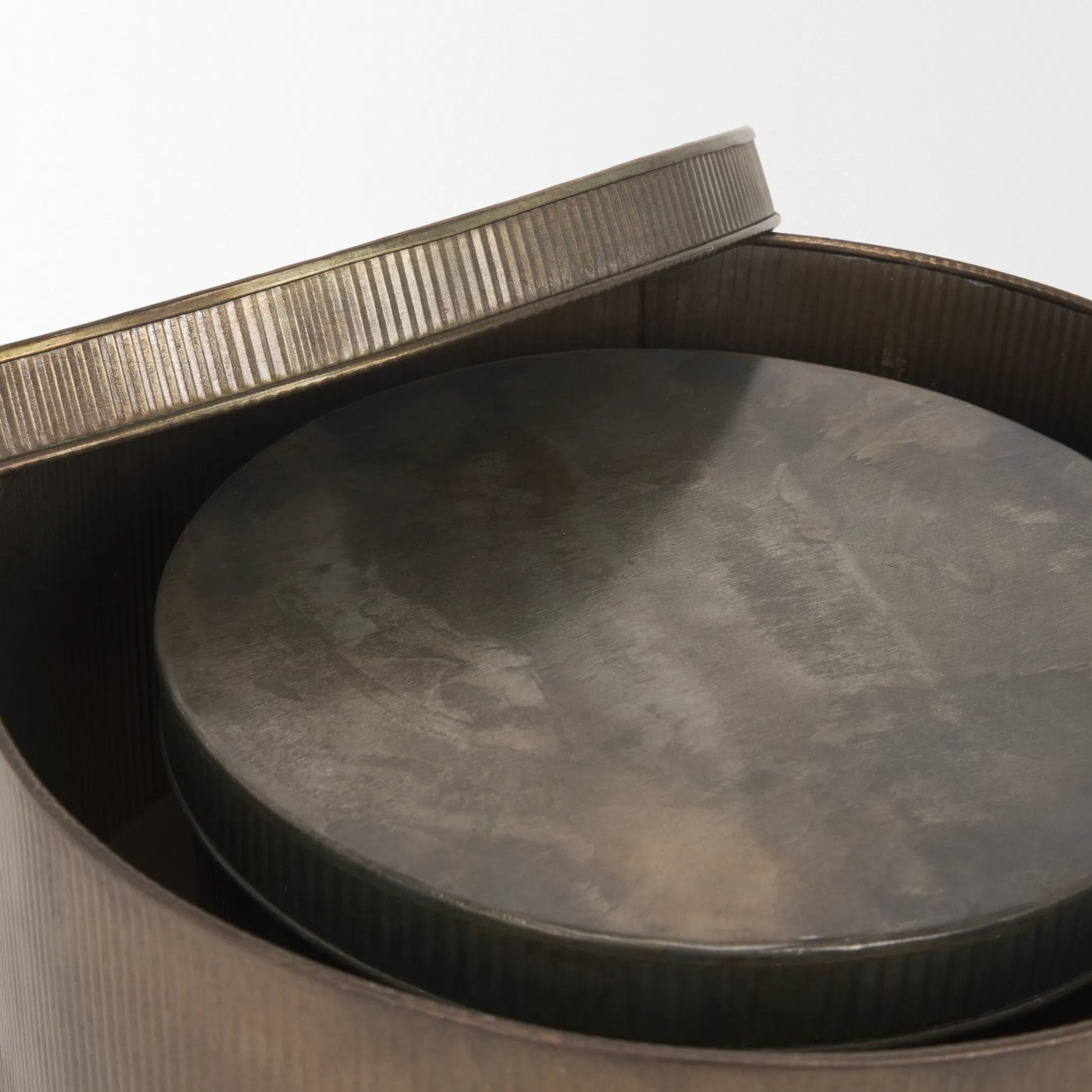 Josephine Round Box by Mercana in gold. Made from metal in a modern style.