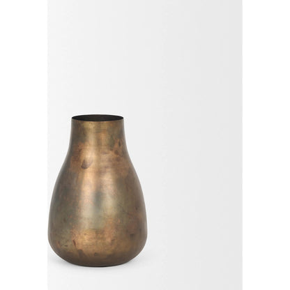 Devi Oxidized Vase by Mercana in gold. Made from metal in a rustic style.