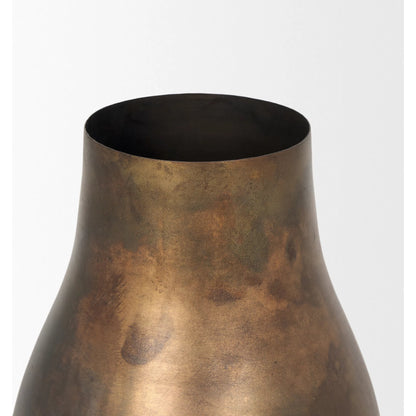Devi Oxidized Vase by Mercana in gold. Made from metal in a rustic style.