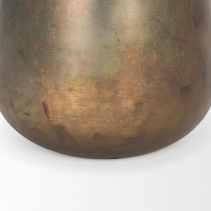 Devi Oxidized Vase by Mercana in gold. Made from metal in a rustic style.