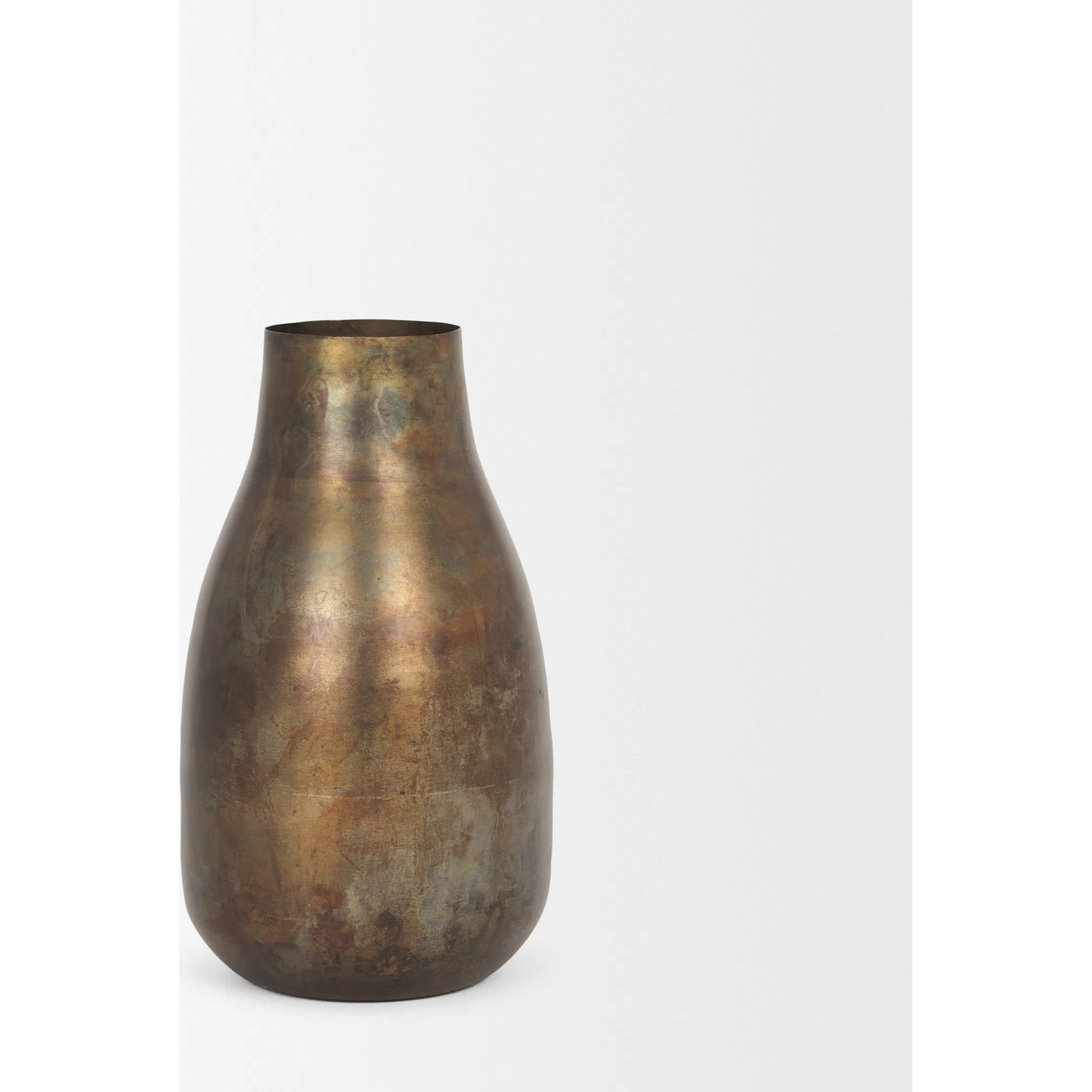 Devi Oxidized Vase by Mercana in gold. Made from metal in a rustic style.
