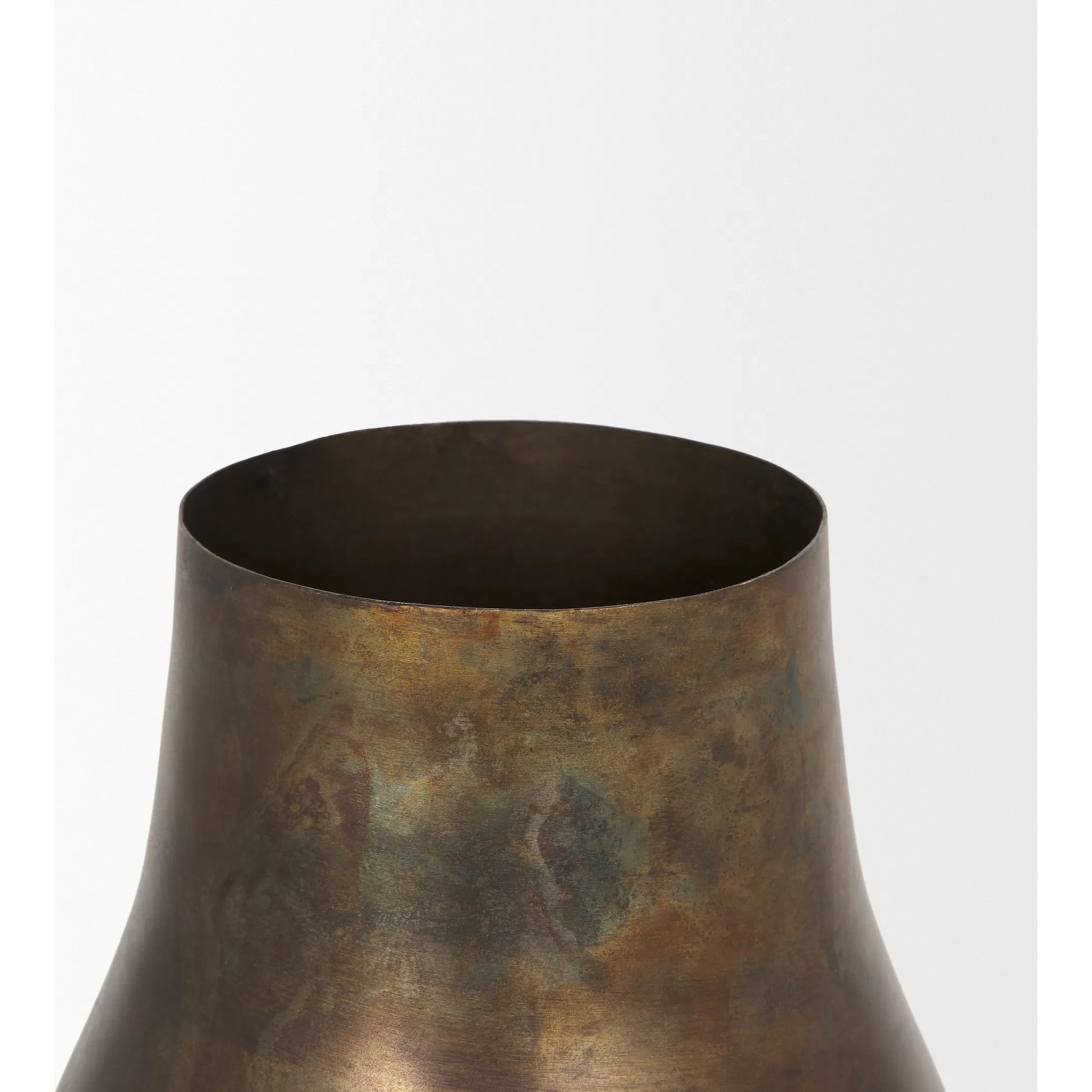 Devi Oxidized Vase by Mercana in gold. Made from metal in a rustic style.