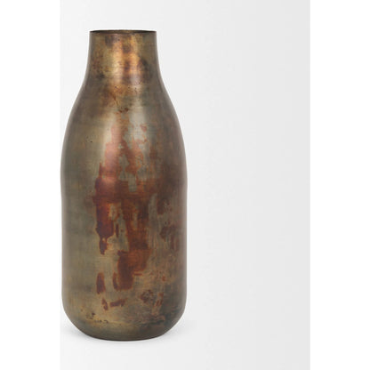 Devi Oxidized Vase by Mercana in gold. Made from metal in a rustic style.