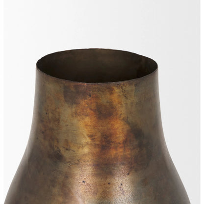 Devi Oxidized Vase by Mercana in gold. Made from metal in a rustic style.