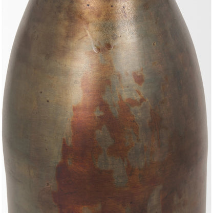 Devi Oxidized Vase by Mercana in gold. Made from metal in a rustic style.