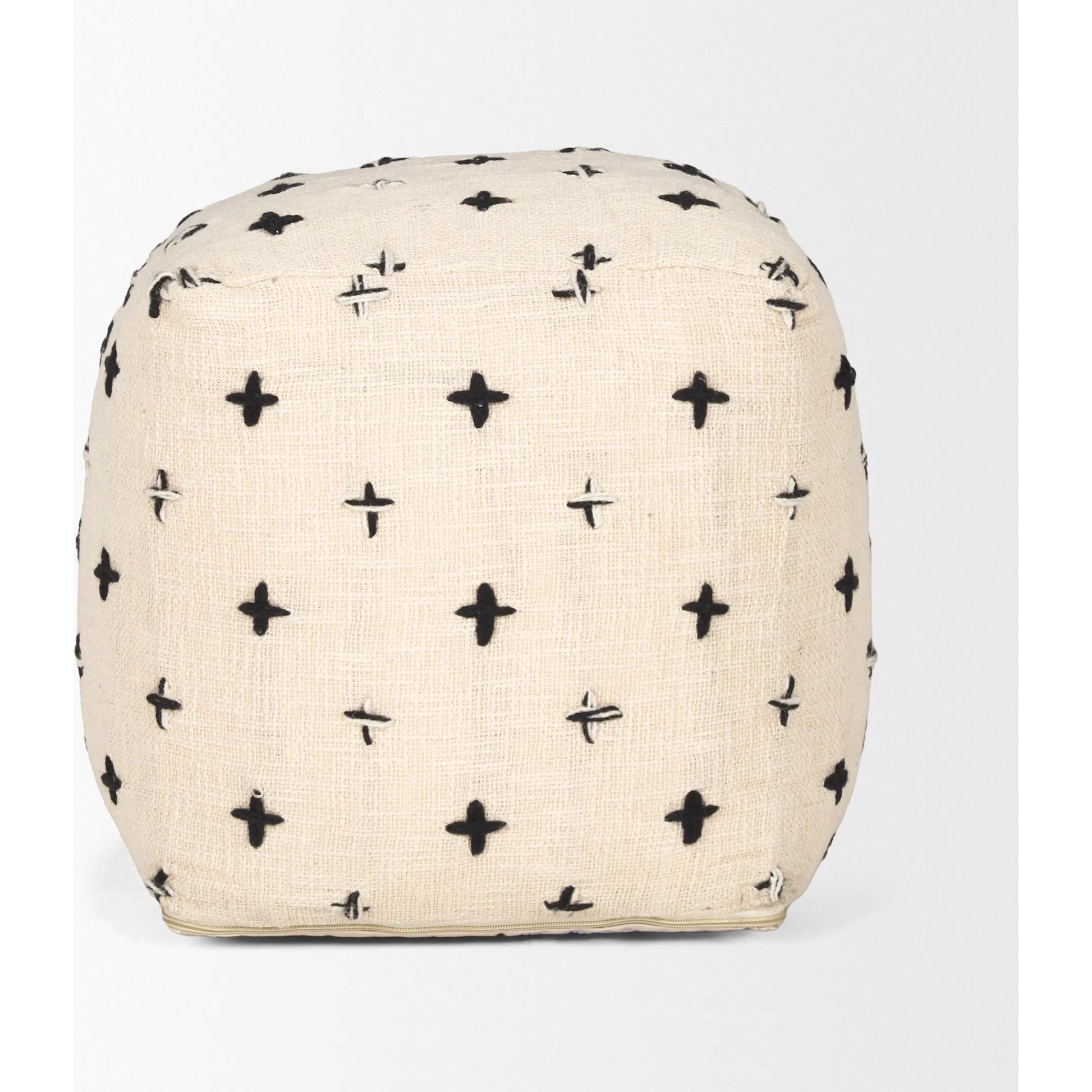 Saanvi Pouf by Mercana in black, cream. Made from wool in a transitional style.