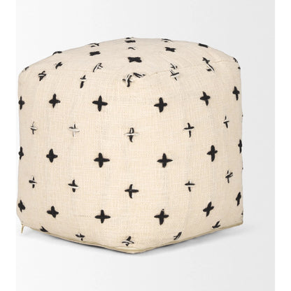 Saanvi Pouf by Mercana in black, cream. Made from wool in a transitional style.