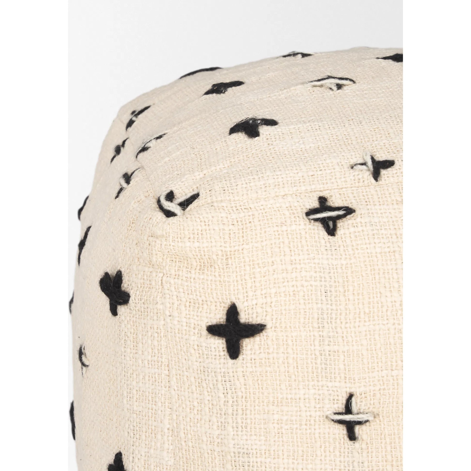 Saanvi Pouf by Mercana in black, cream. Made from wool in a transitional style.