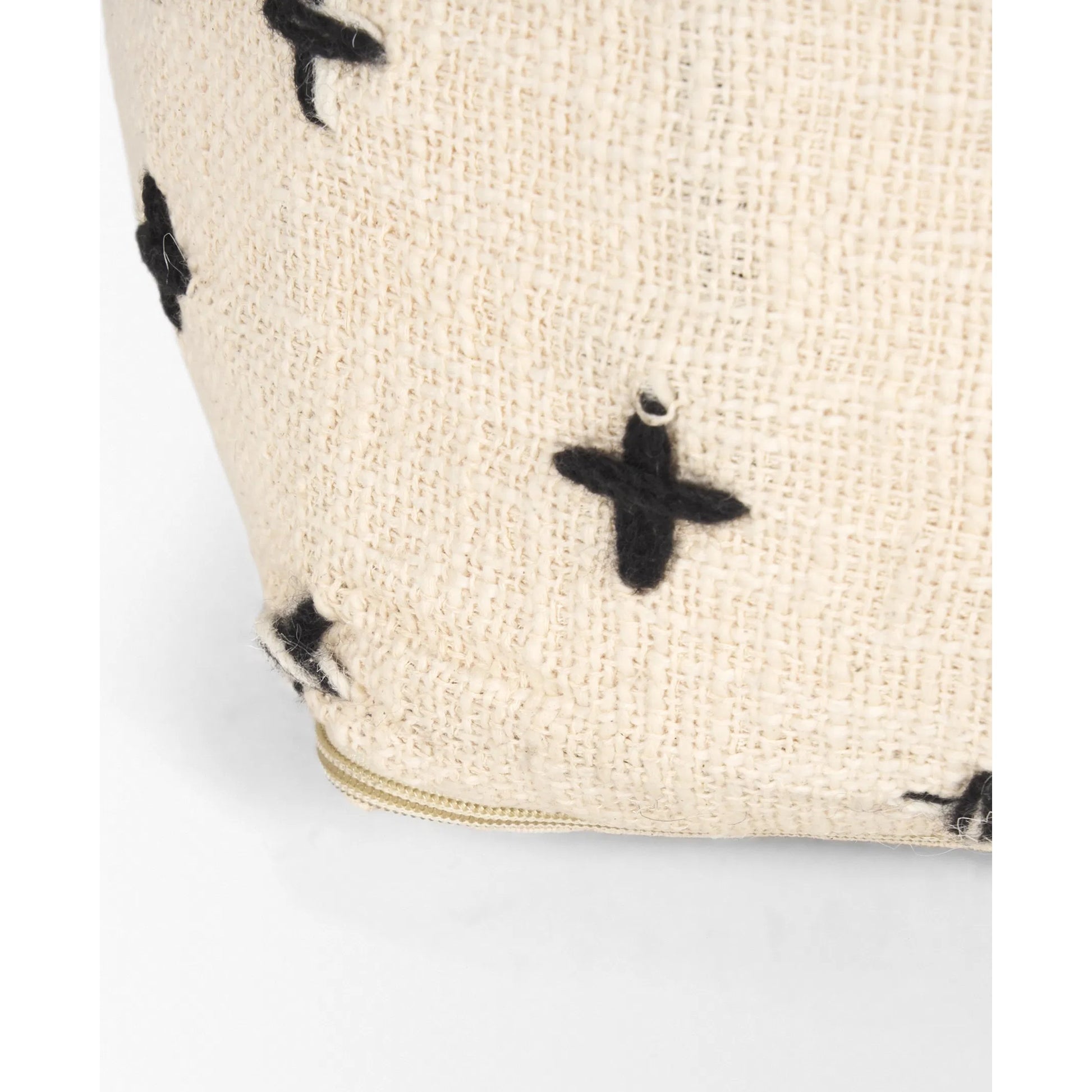 Saanvi Pouf by Mercana in black, cream. Made from wool in a transitional style.