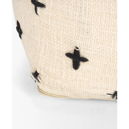 Saanvi Pouf by Mercana in black, cream. Made from wool in a transitional style.