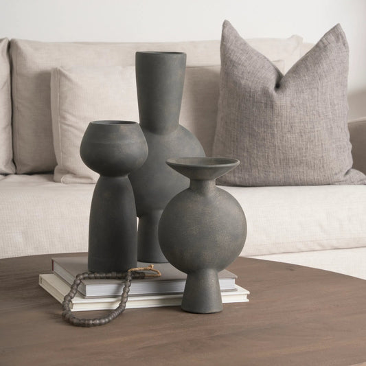 Kaz Earthy Brown Vase by Mercana in gray. Made from ceramic in a modern style.