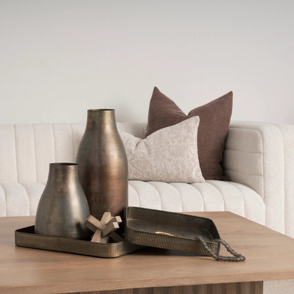 Varun Square Antiqued Brass Trays by Mercana in yellow. Made from metal in a modern style.