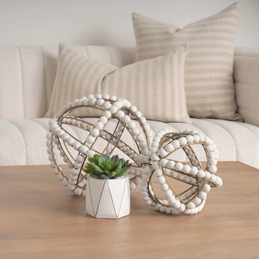 Espanlade I Wooden Beaded Orb by Mercana in white. Made from unique in a coastal style.