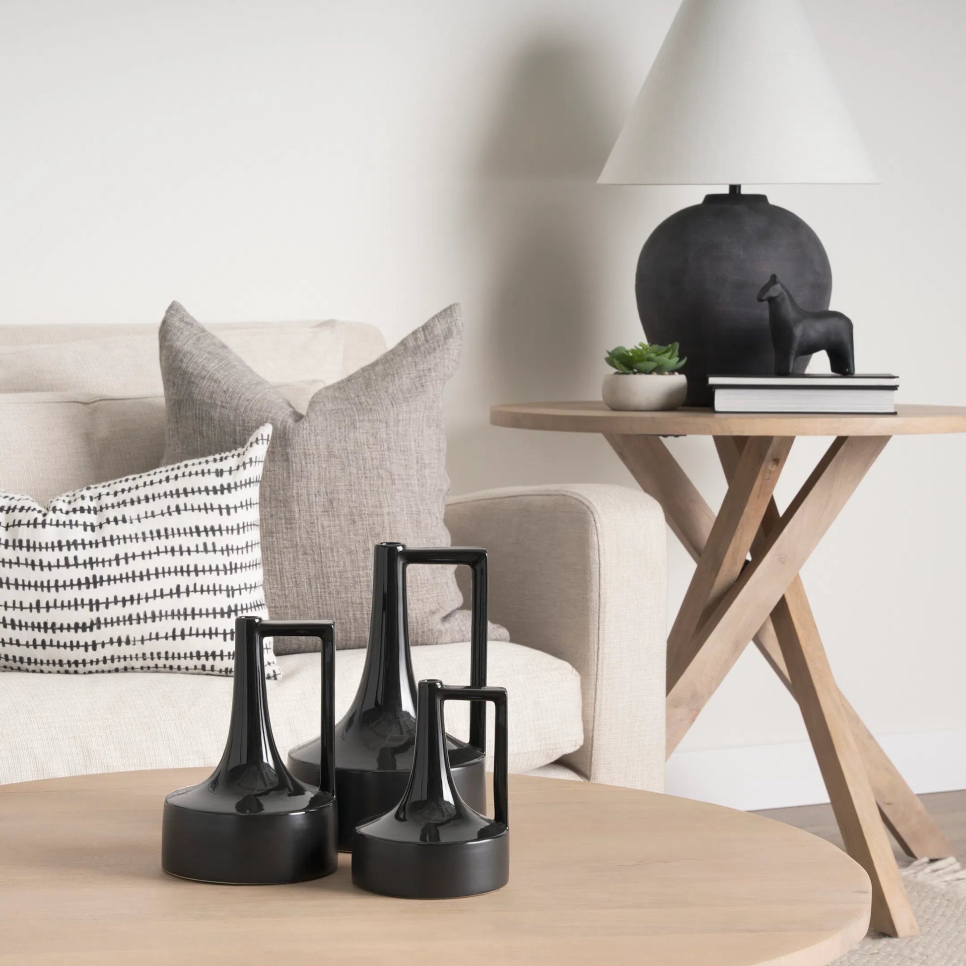 Burton Black Jug Vase by Mercana in black. Made from ceramic in a modern style.