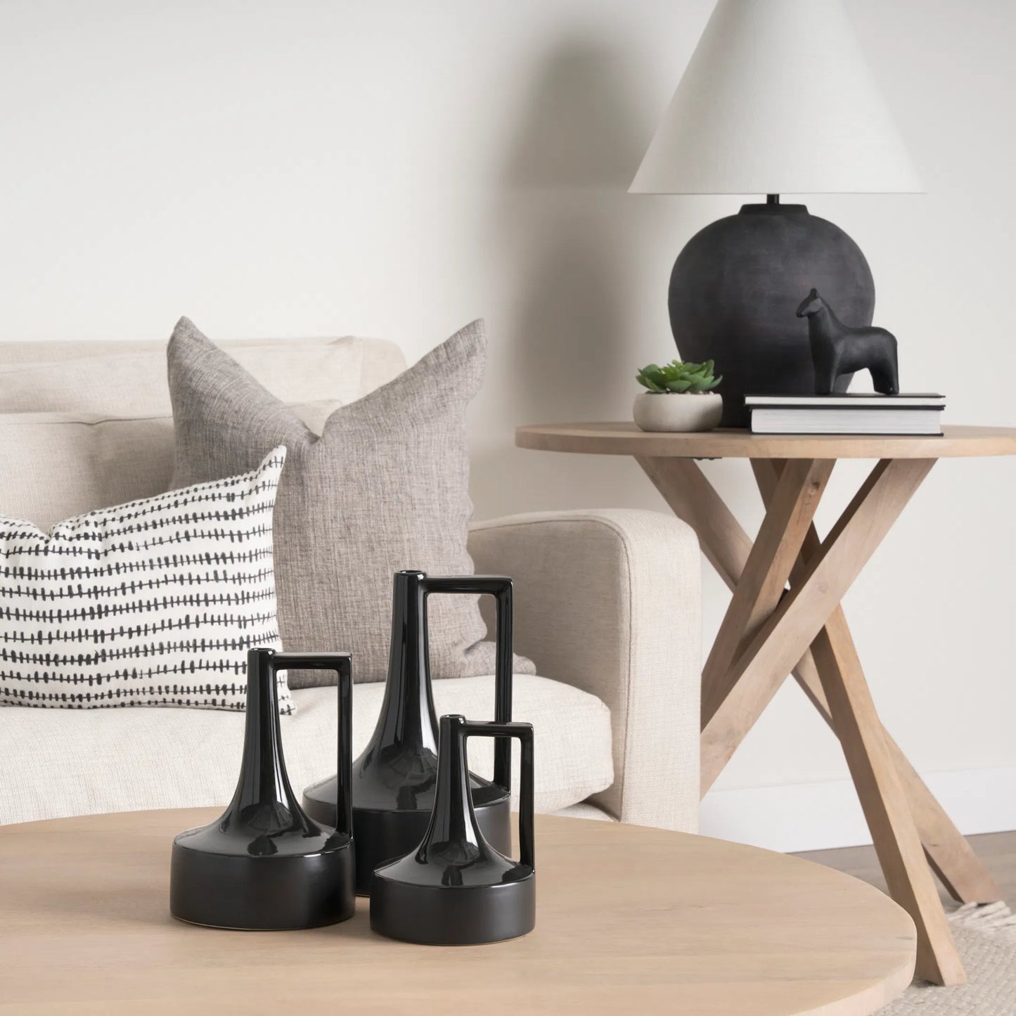 065 SI-2369938 | Lifestyle | Burton Black Jug Vase by Mercana in black. Made from ceramic in a modern style.