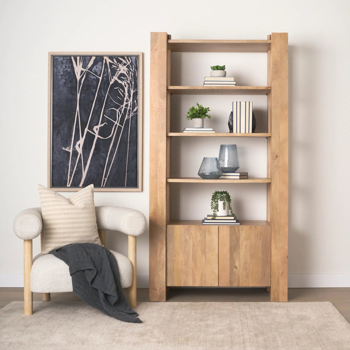 012 SI-2370361 | Lifestyle | Beth Shelving Unit by Mercana in brown. Made from solid wood in a unique style.