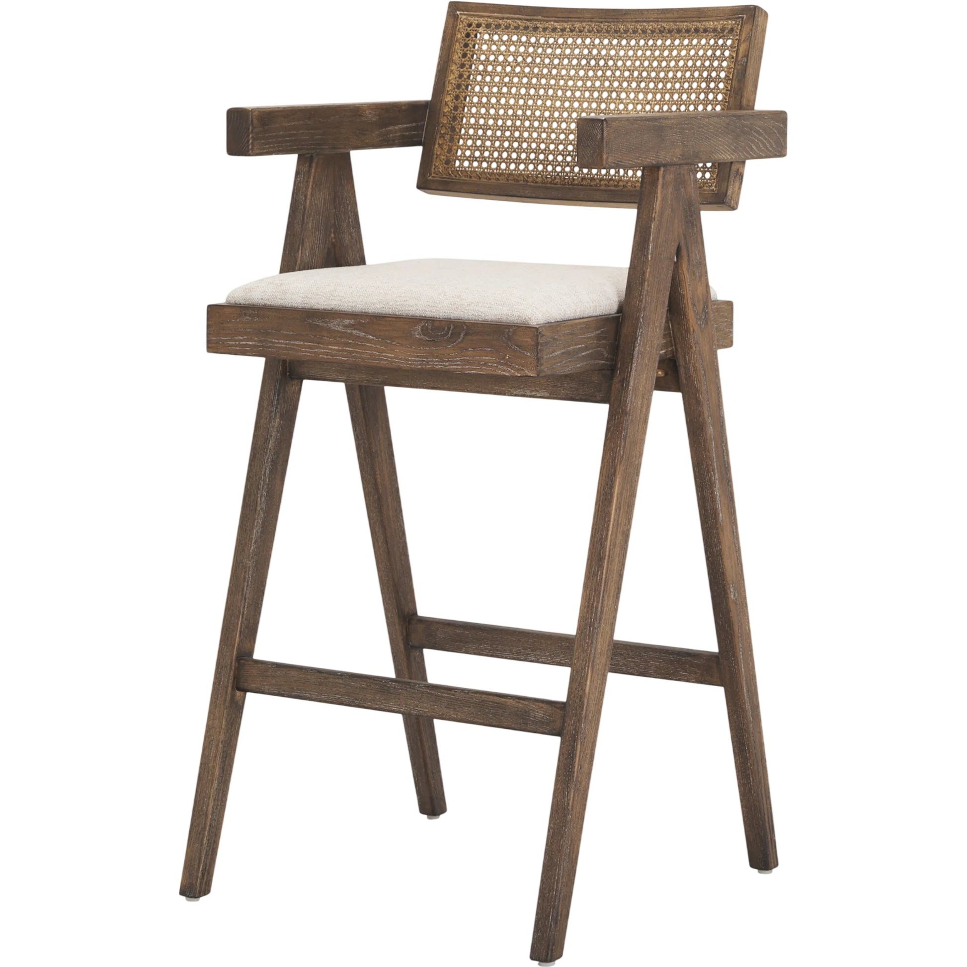 Indie Bar Stool by Mercana in oatmeal, medium brown. Made from solid wood in a cottage & farmhouse style.