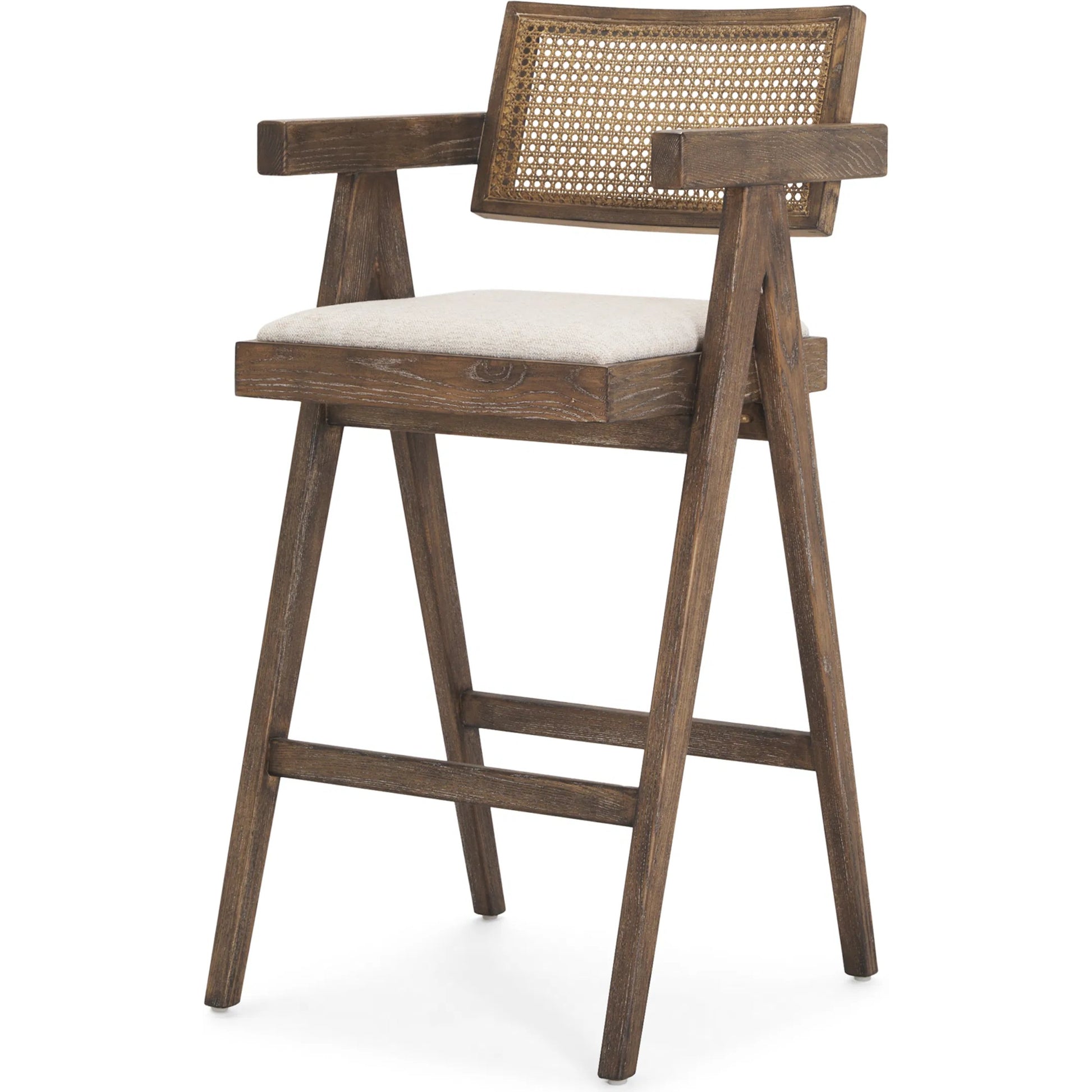 Indie Bar Stool by Mercana in oatmeal, medium brown. Made from solid wood in a cottage & farmhouse style.