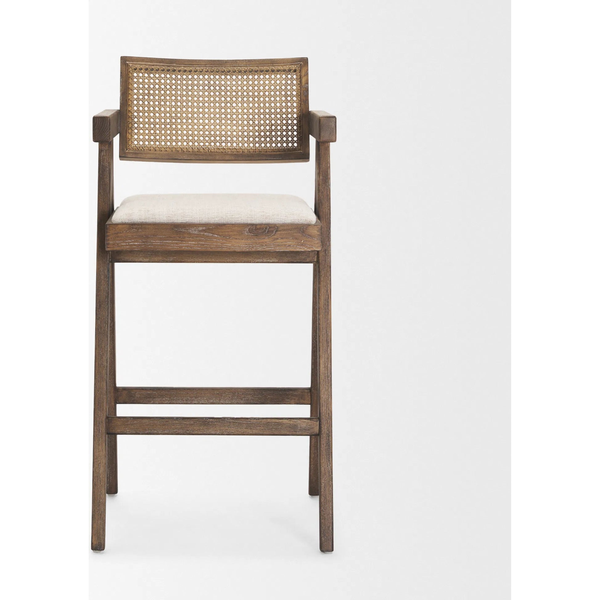 Indie Bar Stool by Mercana in oatmeal, medium brown. Made from solid wood in a cottage & farmhouse style.