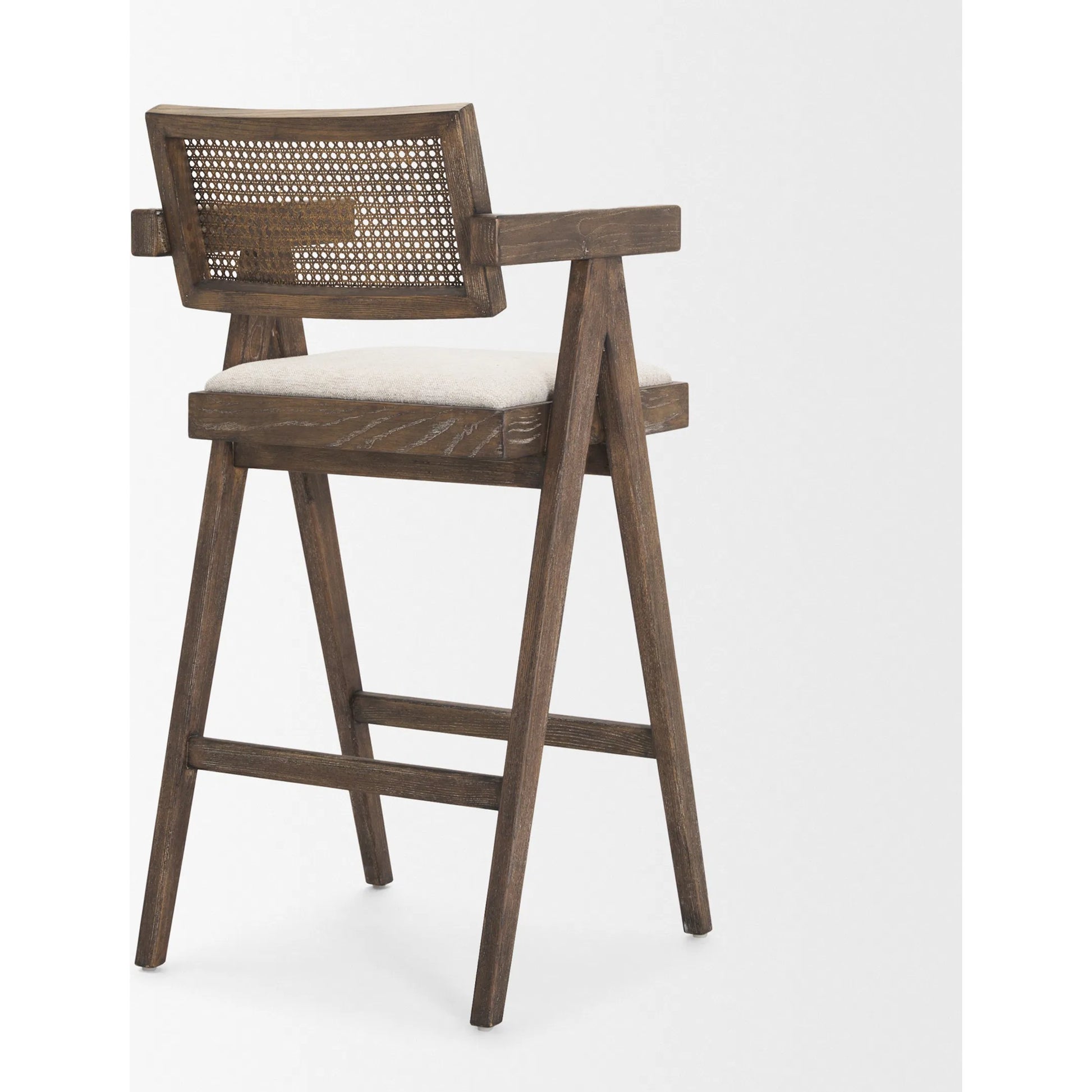 Indie Bar Stool by Mercana in oatmeal, medium brown. Made from solid wood in a cottage & farmhouse style.