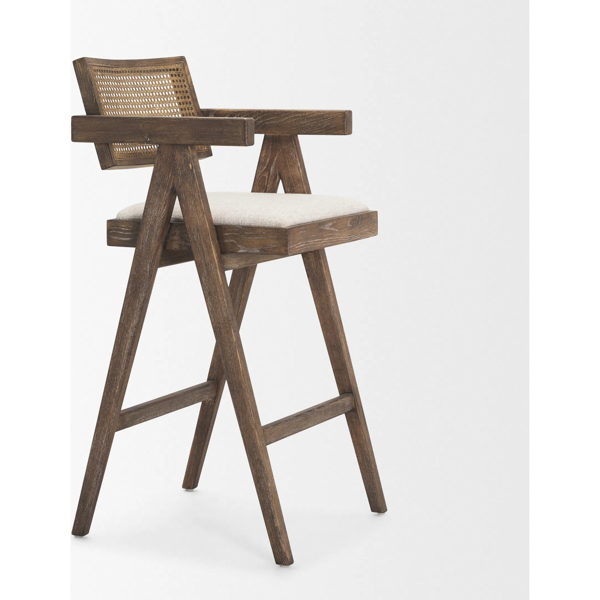 Indie Bar Stool by Mercana in oatmeal, medium brown. Made from solid wood in a cottage & farmhouse style.