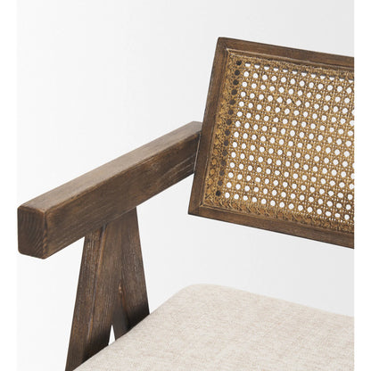 Indie Bar Stool by Mercana in oatmeal, medium brown. Made from solid wood in a cottage & farmhouse style.