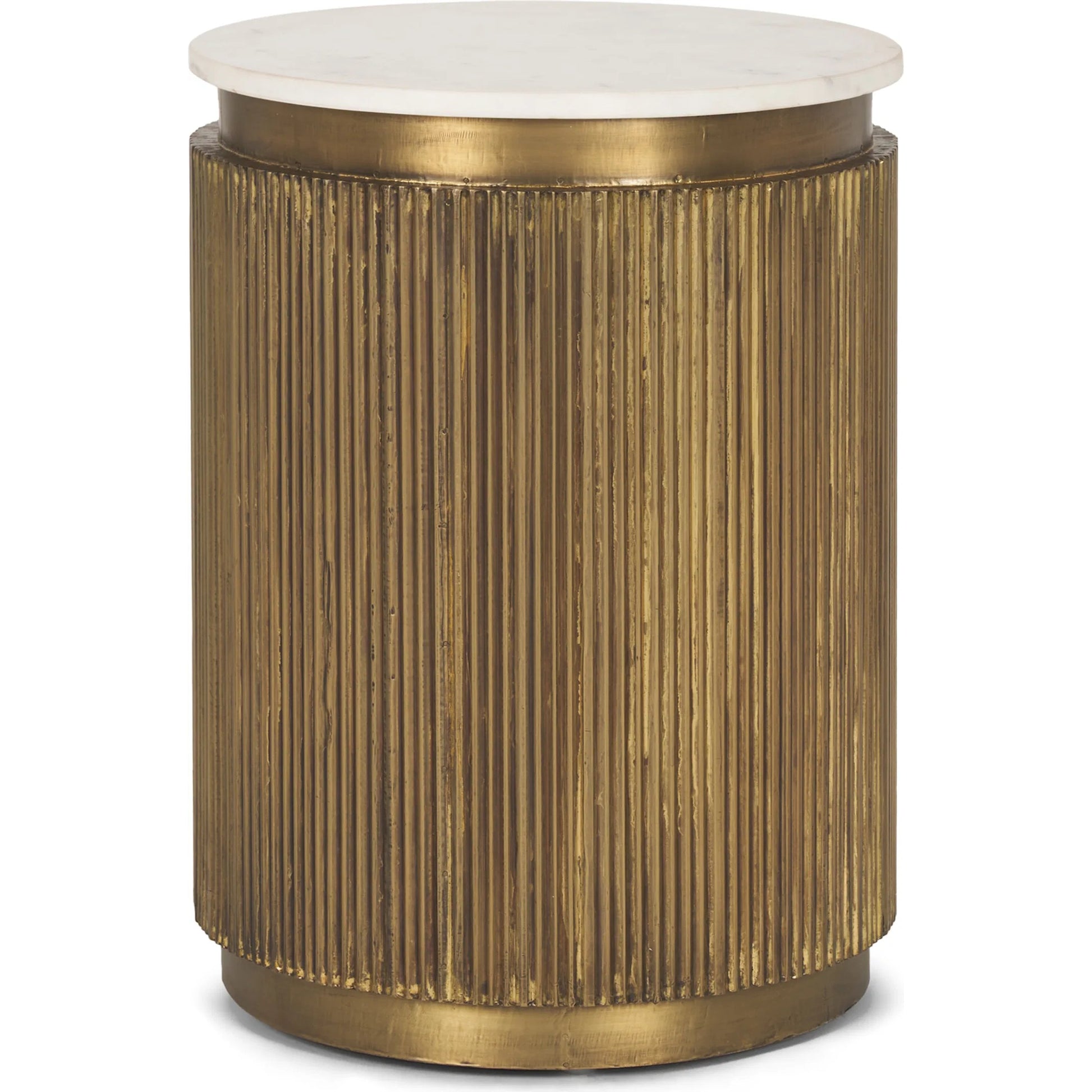 Satima Round Accent Table by Mercana in gold. Made from metal in a modern style.