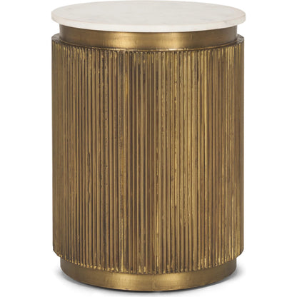 Satima Round Accent Table by Mercana in gold. Made from metal in a modern style.