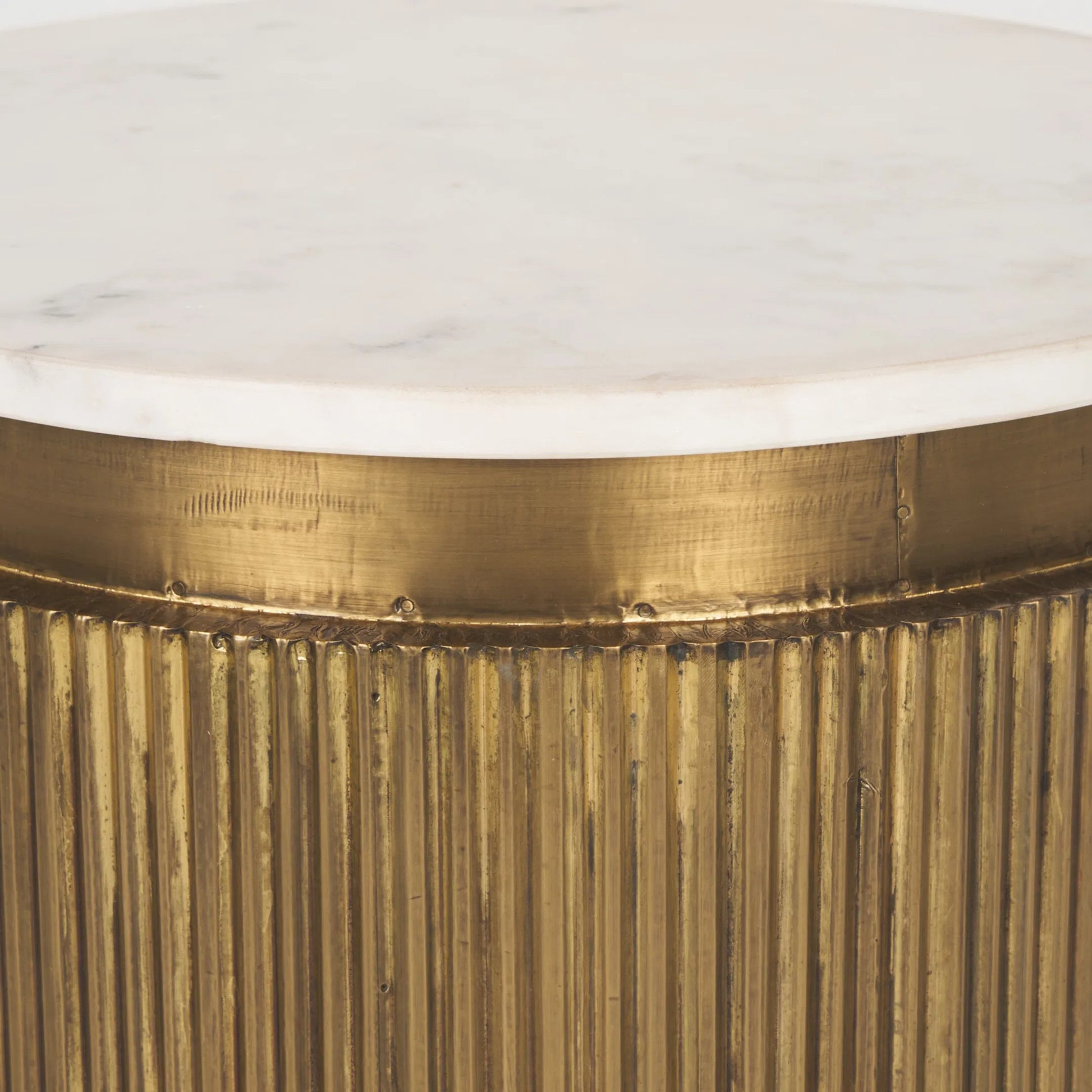 Satima Round Accent Table by Mercana in gold. Made from metal in a modern style.