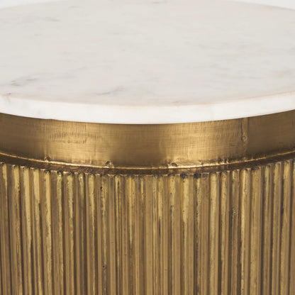 Satima Round Accent Table by Mercana in gold. Made from metal in a modern style.