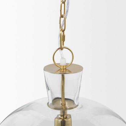 Sadah Pendant Light by Mercana in brushed brass. Made from glass in a transitional style.