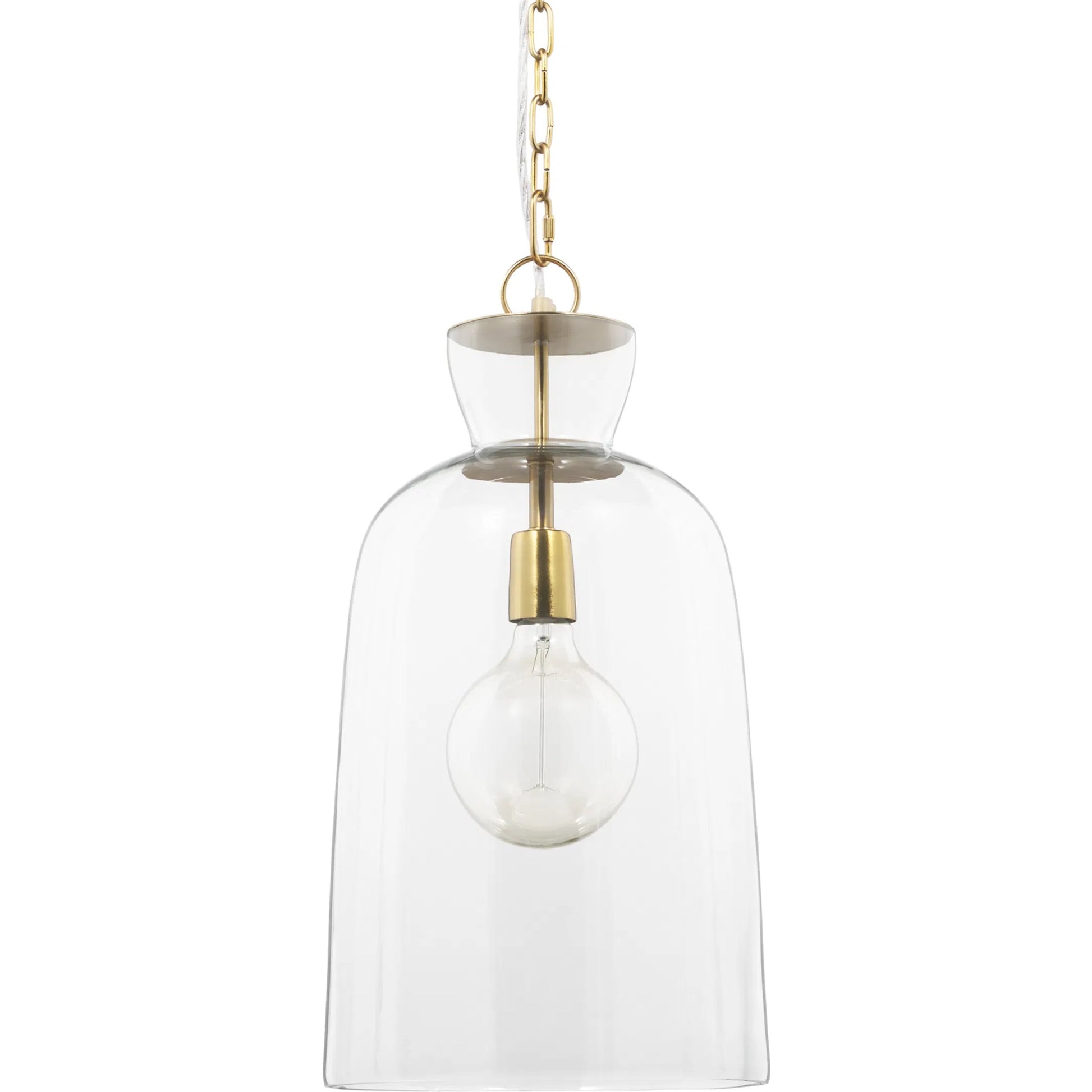 Sadah Pendant Light by Mercana in brushed brass. Made from glass in a transitional style.