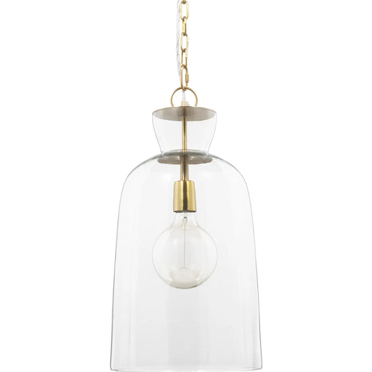 Sadah Pendant Light by Mercana in brushed brass. Made from glass in a transitional style.
