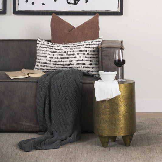 Rosh Accent Table by Mercana in gold. Made from metal in a unique style.