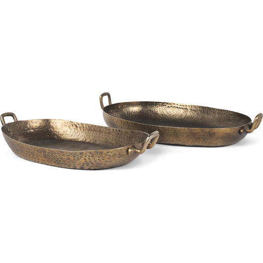 Pama Hammered Decorative Trays (Set of 2) by Mercana in gold. Made from metal in a unique style.