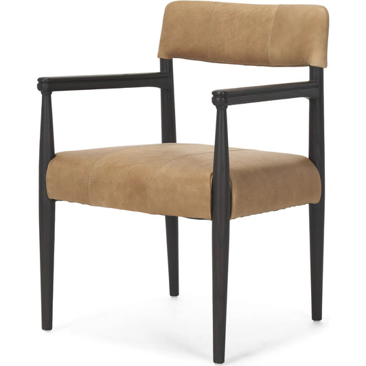 Toni Leather Dining Chair by Mercana in tan. Made from solid wood in a unique style.