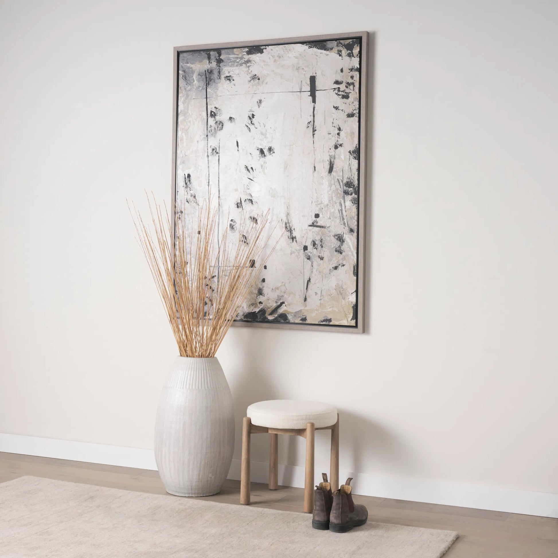 Shaiden Stool by Mercana in cream. Made from solid wood in a transitional style.