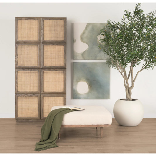 Shae Ottoman by Mercana in cream. Made from fabric in a unique style.