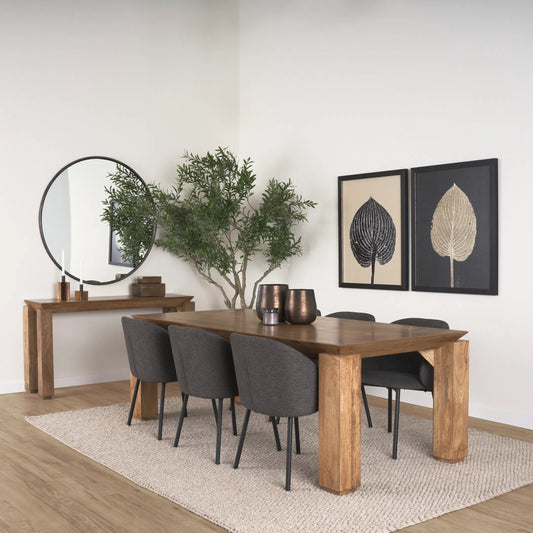 Sapphira Console Table by Mercana in brown. Made from solid wood in a unique style.